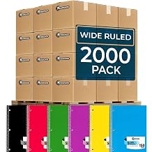Rosmonde 2000 Packs Pallet 5 Subject Notebooks, Spiral Notebook Bulk, Wide Ruled, Pallet of Notebooks, 150 Sheets 300 pages, 8 x 10-1/2",Bulk Spiral Notebooks for School & Office, 4-7 Days Transit