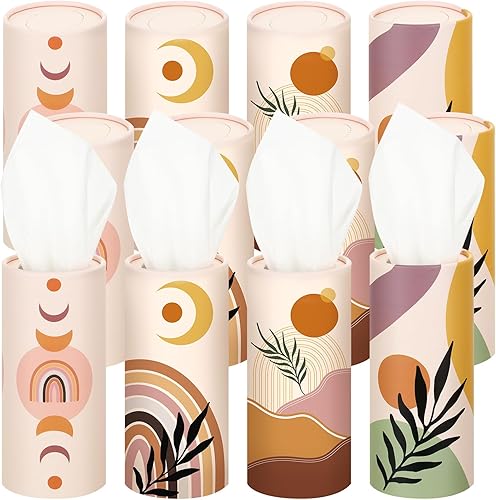 Miniatura 7 de SATINIOR 12 piezas de pañuelos redondos bohemios, soporte para pañuelos de automóvil con papel de seda facial, tubos de pañuelos redondos,