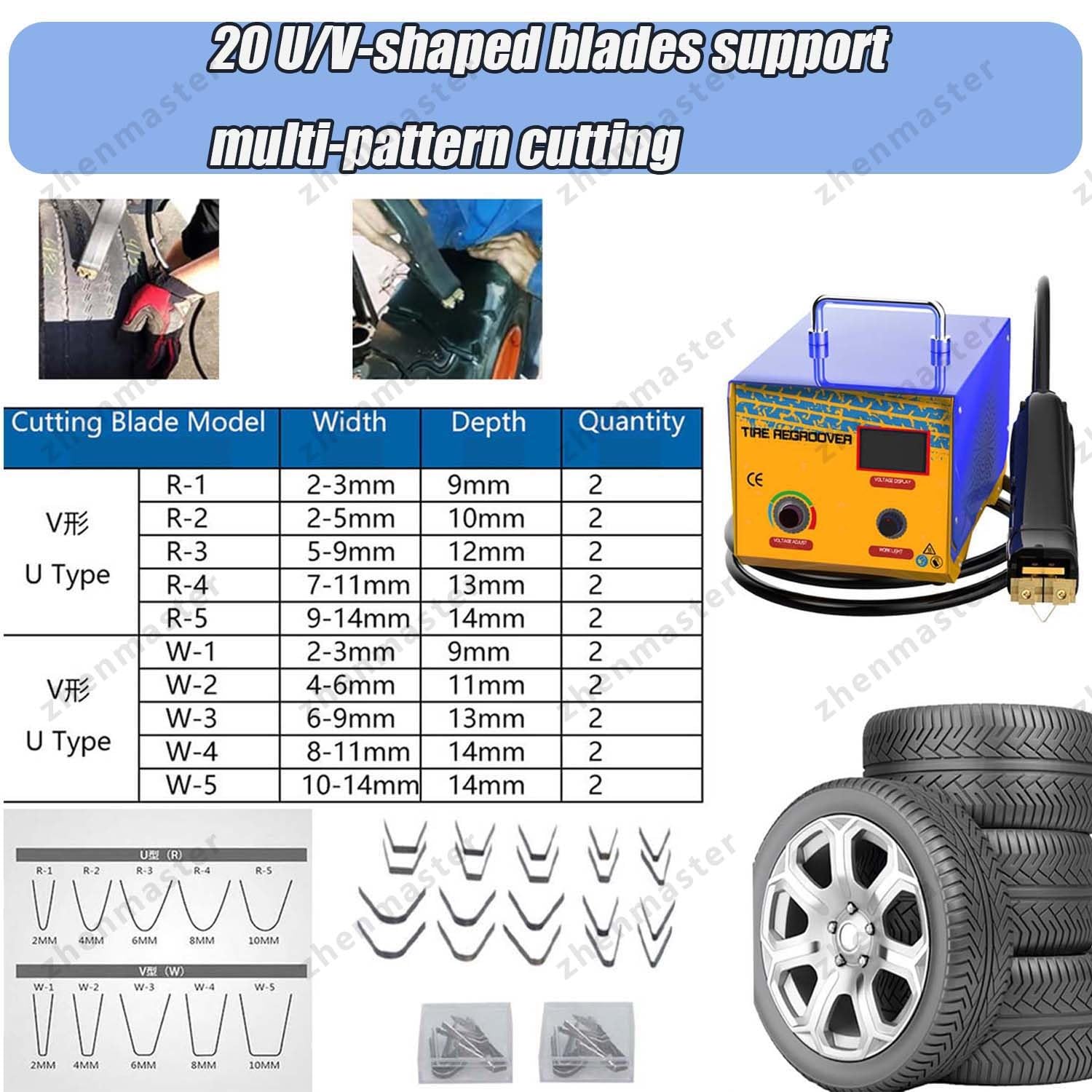 Máquina Ranuradora De Neumáticos 1000W Profesional Con 20 Cuchillas U/V, Ancho 2-14mm, Profundidad 9-14mm, Regroover Para Ruedas De Camión, Coche, ATV Y Neumáticos Industriales
