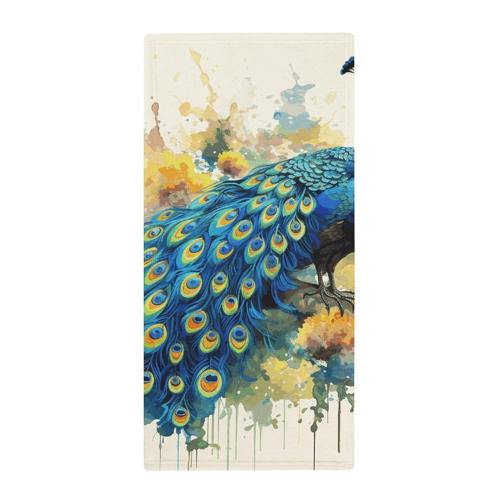 Serviette de bain à séchage rapide et super absorbante motif paon aquarelle