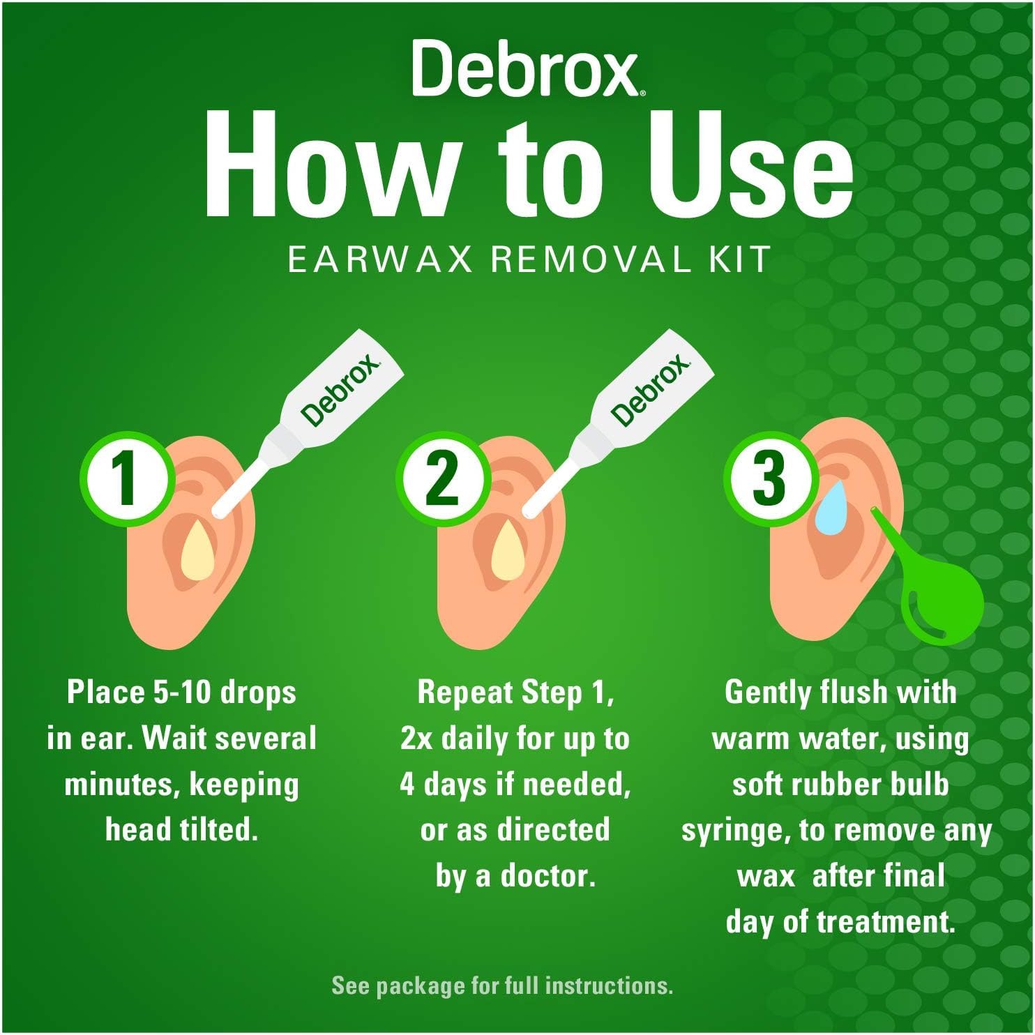Debrox Ear Cleansing Wipes and Removal Kit, 12 Individually Wrapped Ear Cleaner Wipes, Bulb Syringe & 0.5 Fl Oz Ear Wax Removal Drops image 4
