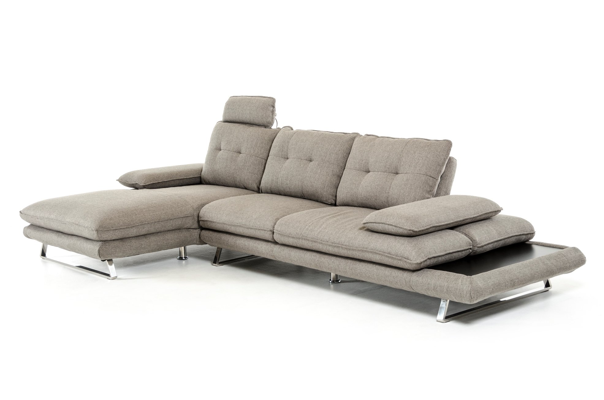 Limari Home Cody Collection Modern Living Room Fabric Upholstered Sectional Sofa, Grey