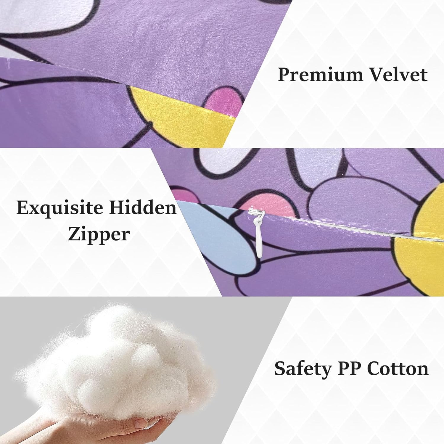 Purple Daisy Human-Shaped Pillow Soft Body Pillows Washable Velvet Pillows for Anxiety Relief Sleeping Cuddling & Support