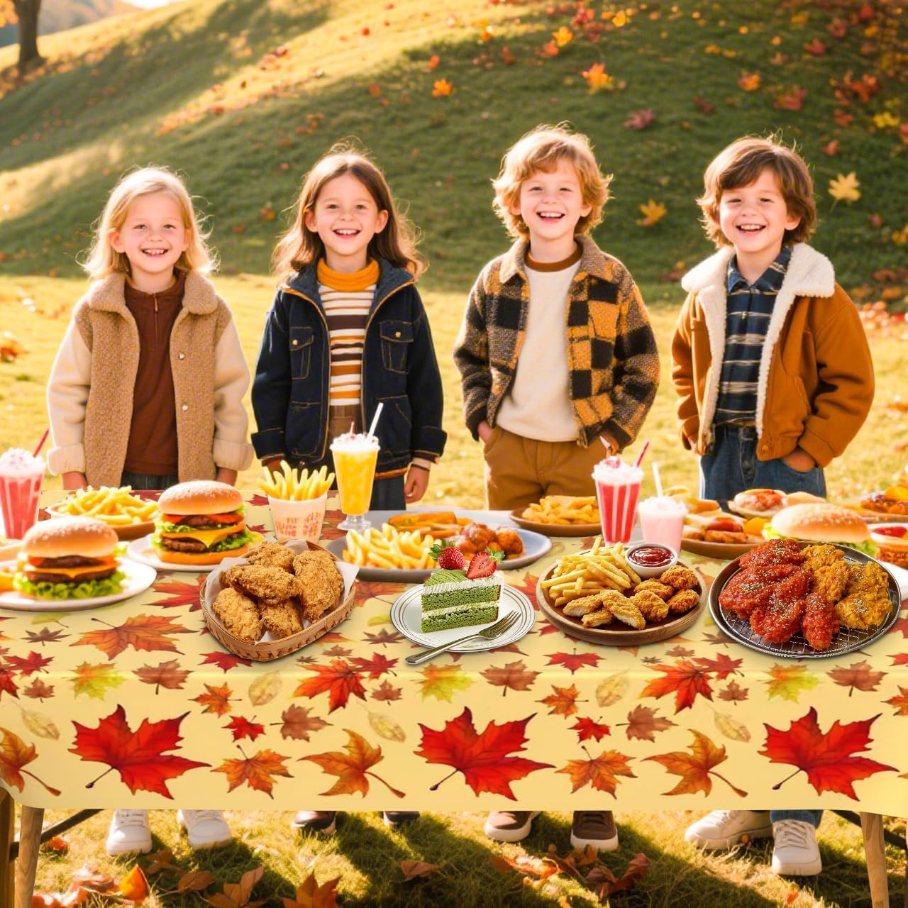 Thanksgiving Tablecloth Plastic, Fall Tablecloth, 2 Pack Disposable Table Cloth Table Decor Autumn Maple Leaf Rectangle Tables Cover for Autumn Fall Thanksgiving Home Party Decorations 54" x 108"