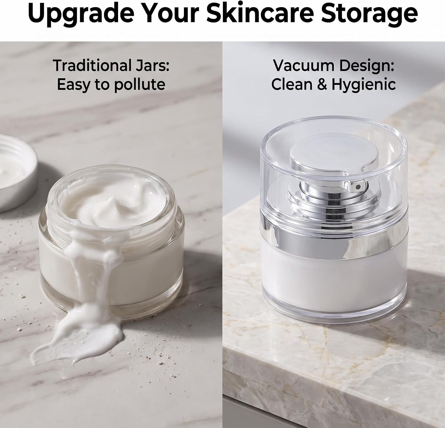 6-Pack 30ml Airless Vacuum Pump Bottles White Travel Size Cosmetic Containers Refillable Empty Cream Jars Leak-proof Lotion Dispensers for Skincare Makeup Foundation