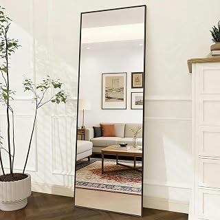 Full Body Mirror, Rectangular Floor Mirror, Hanging or Wall Mounted, with Stand, Narrow Frame Mirror, for Bedroom, Living Room, Closet, Black