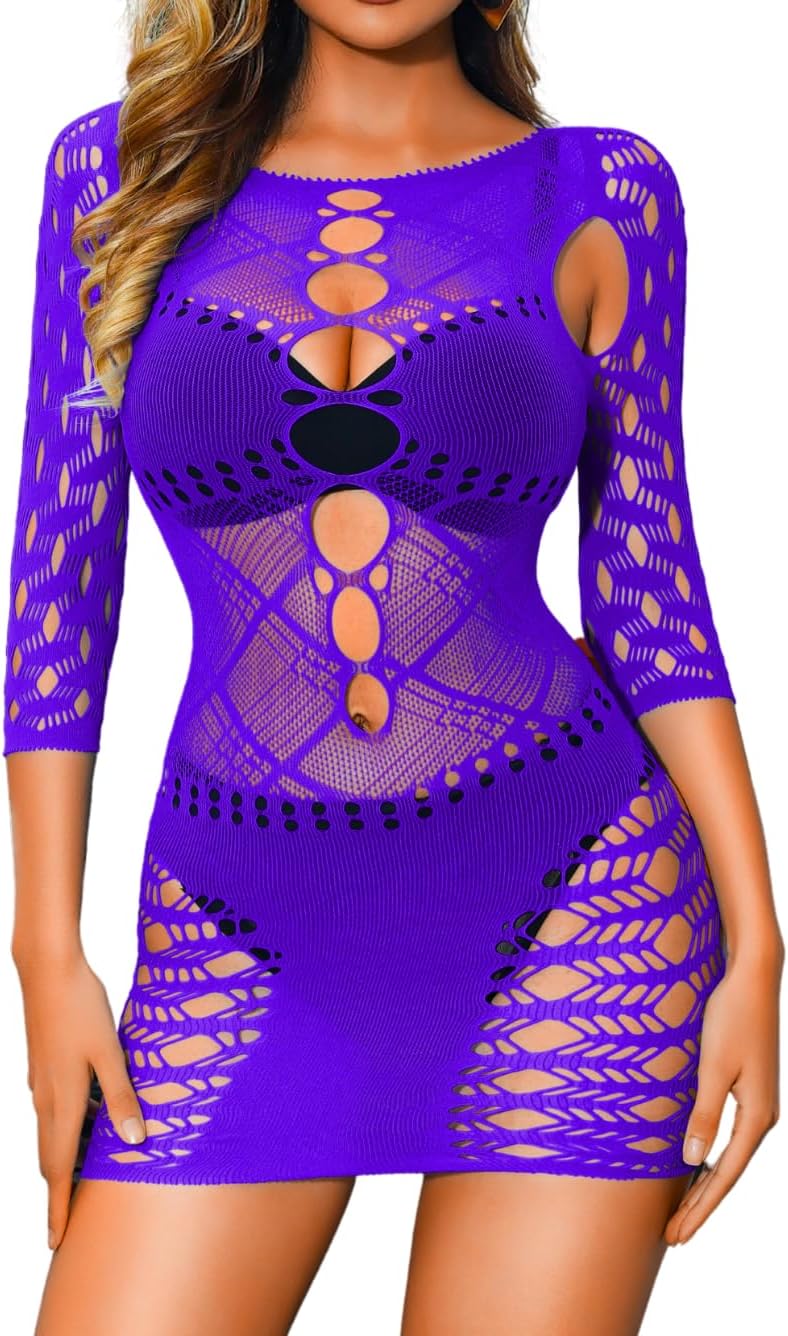 ChiaoLezhee Rave Glow Party Outfits, Sheer Mesh Mini Dress, Size Fits 0-12