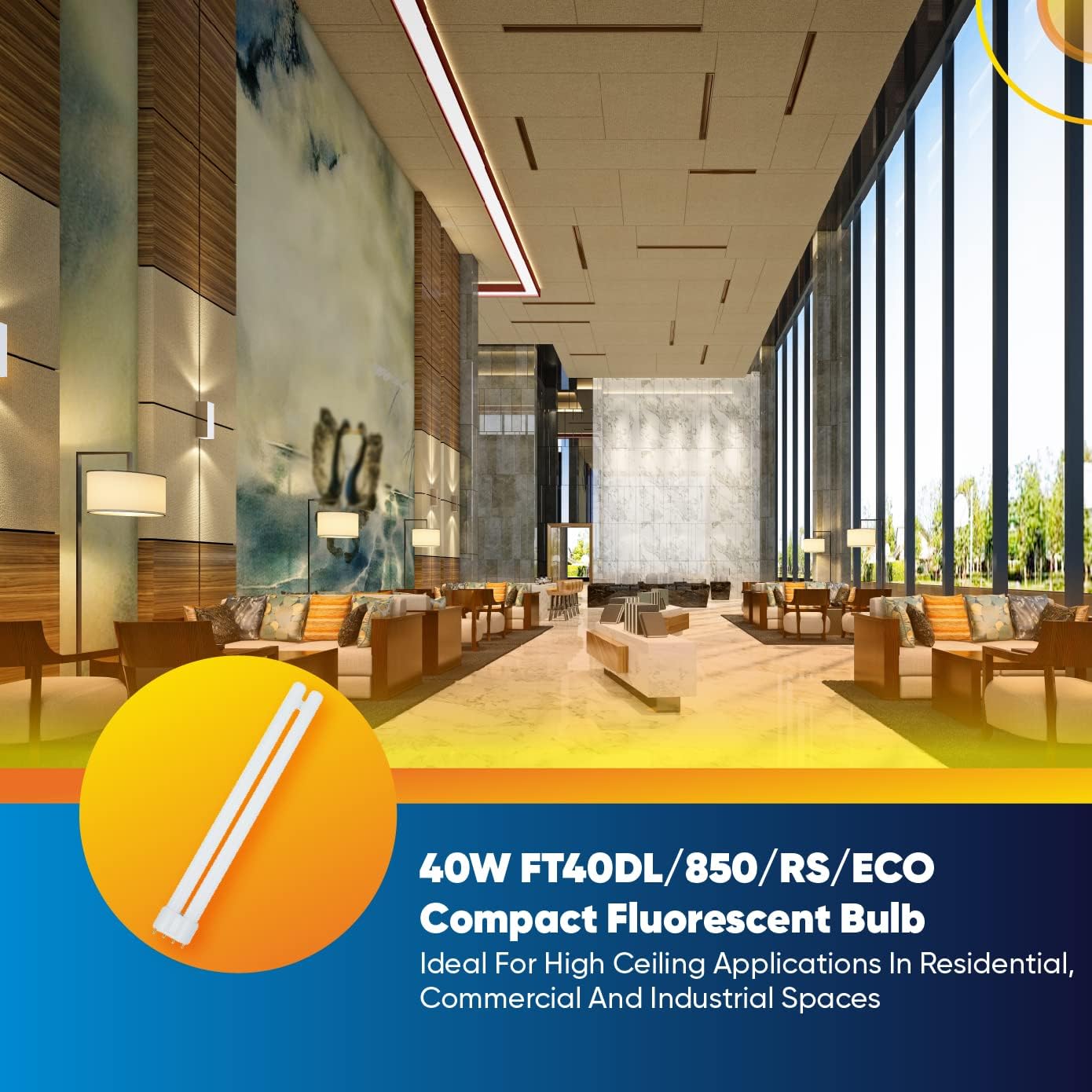 Technical Precision FT40DL - 40W Compact Fluorescent Bulbs - Replacement for Osram Sylvania FT40DL/850/RS/ECO Light Bulb T5 Twin Tube - 4 Pin 2G11 Base - 5000K Full Spectrum Daylight - 1 Pack