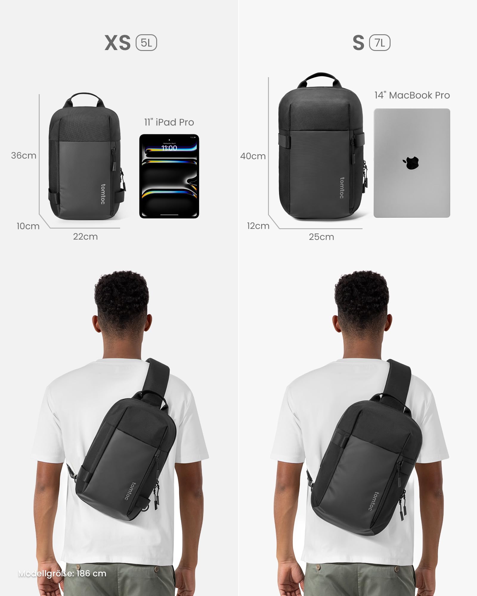 tomtoc Herren Umhängetasche Sling Bag passt für 14-Zoll MacBook Pro M5/M4/M3, 13-Zoll MacBook Air M4 (2025), iPad Pro M5/M4 13", wasserabweisende Crossbody Bag Brusttasche Schultertasche Tagesrucksack