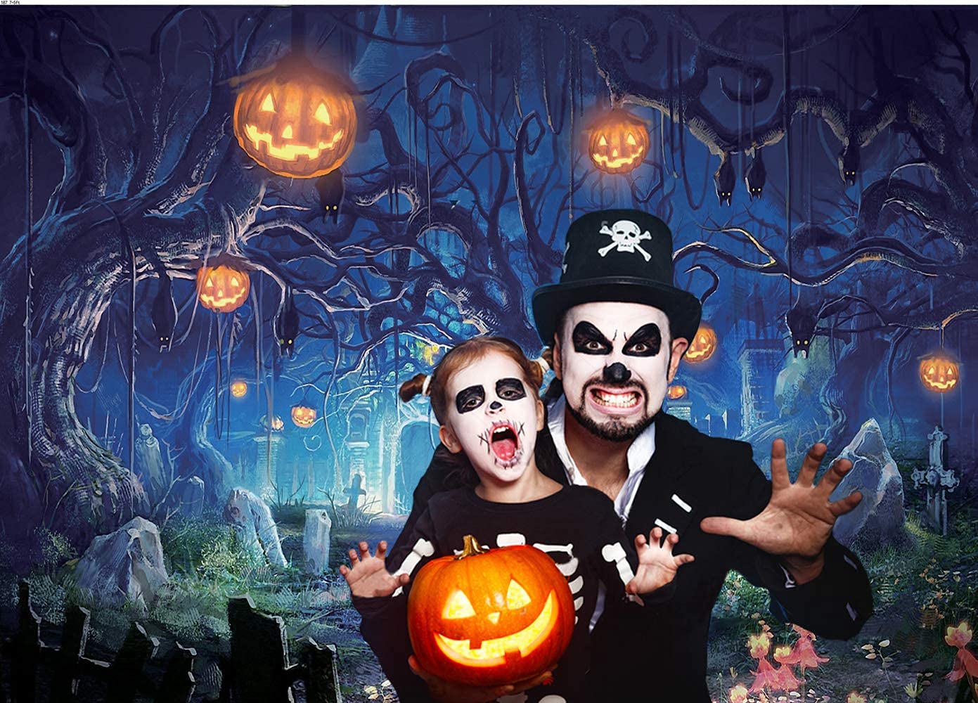 LYWYGG Halloween Fotohintergrund 2,4x1,8 M – Jack-o-Laterne Nachtszene Für Party & Fotoshooting | Aus Vinyl, Digitaldruck, Knitterfrei