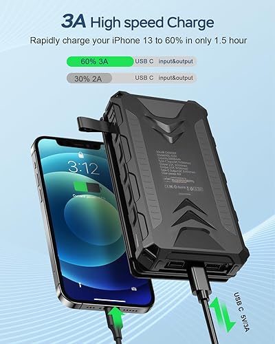 Miniatura 3 de Cargador solar de 20000 mAh con salidas dobles de 3 A, cargador portátil de carga rápida, 4 paneles solares, batería externa, impermeable y