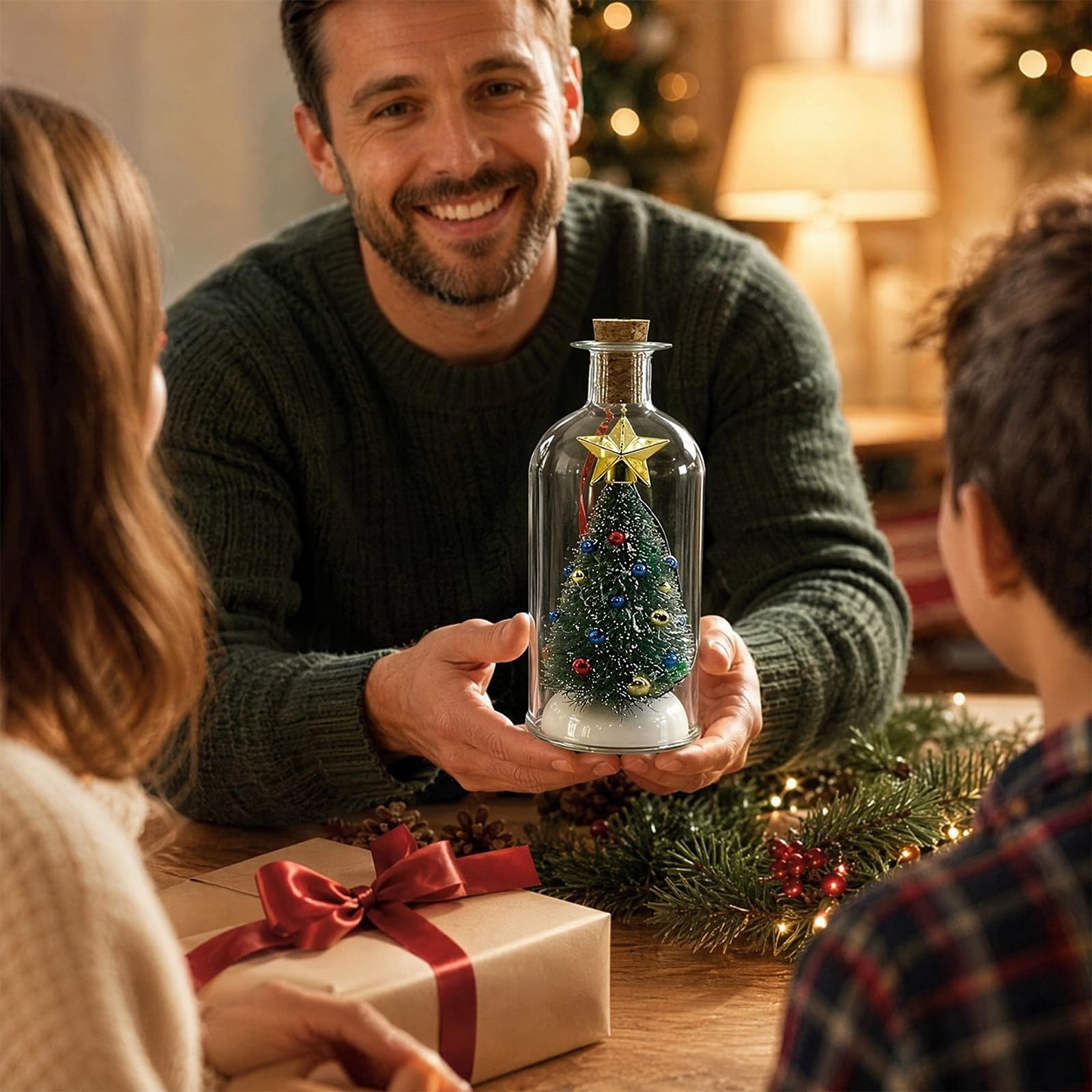Generic Christmas Bottle Ornament with Registrable Message | Resin memory keepsake: voice message playback, personalized holiday memories, meaningful family gifts