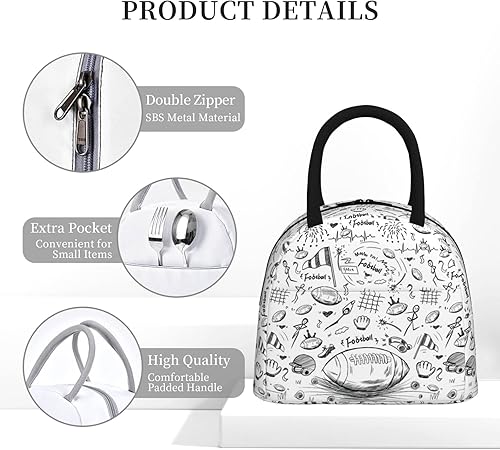 Miniatura 5 de Fiambrera de fútbol con bola portátil aislada, bolsas de almuerzo reutilizables para niños, niñas, niños, mujeres, escuela, trabajo, oficina,