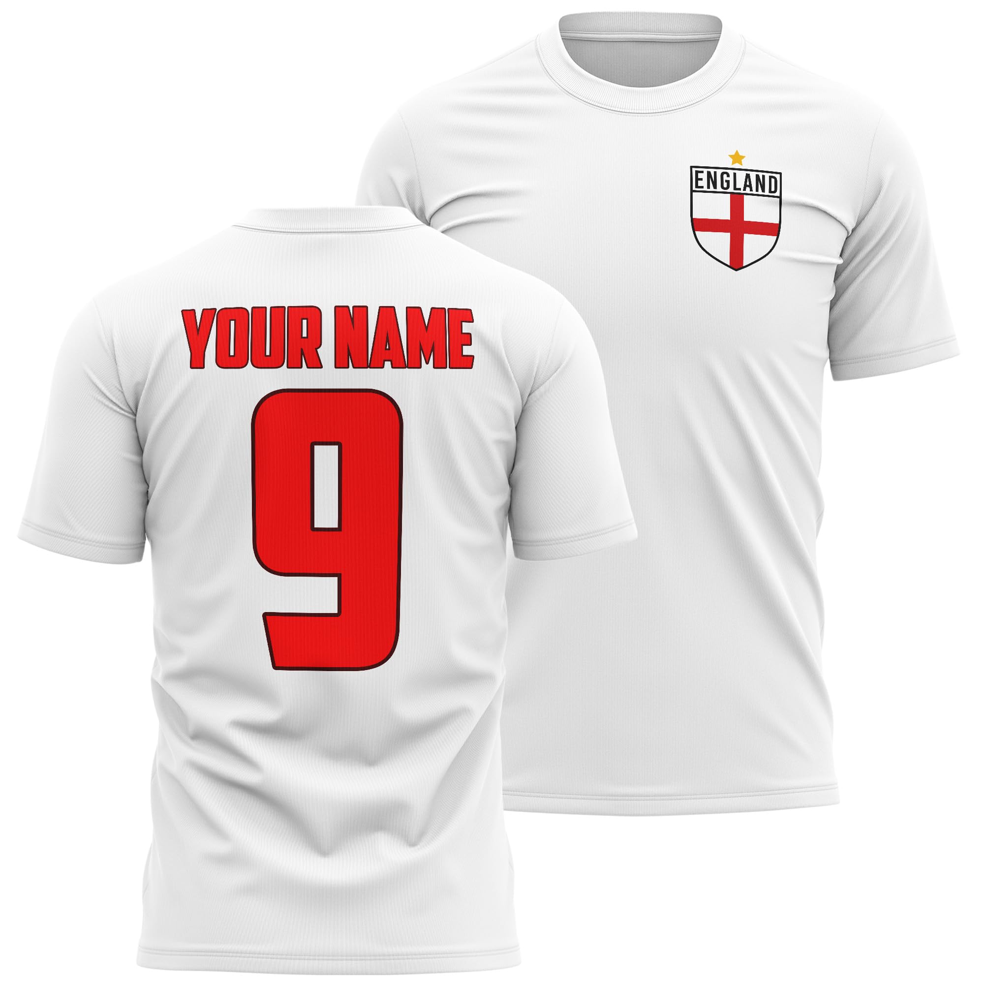 Purple Print House Personalised England 2026 Football T Shirt - Name and Number Custom Retro Updated Design - English Cup Fan Tshirt, XL, White