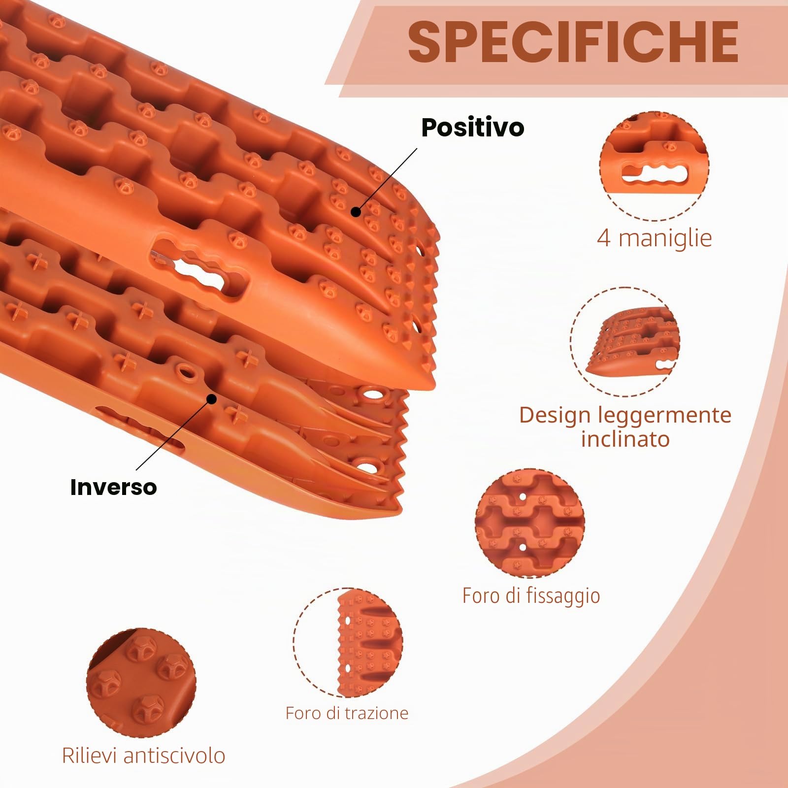 EXLECO 2X Tappetino Trazione Accessori Auto Tavola di Recupero per Piste Offroad Rimorchio Auto Lamiere Sabbia Accessori Fuoristrada Targhe Antiscivolo Piastre Trazione per Sabbia Neve Fango Arancione