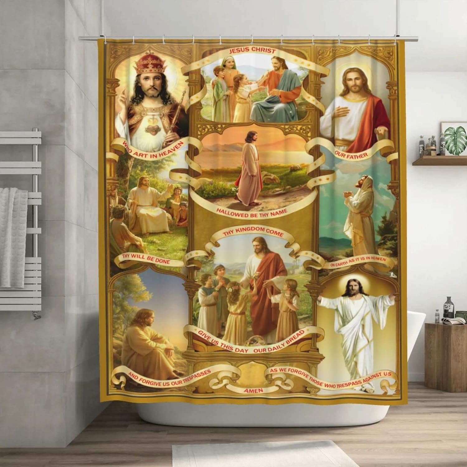 Lgihqey Christian Shower Curtain Jesus Catholic Faith