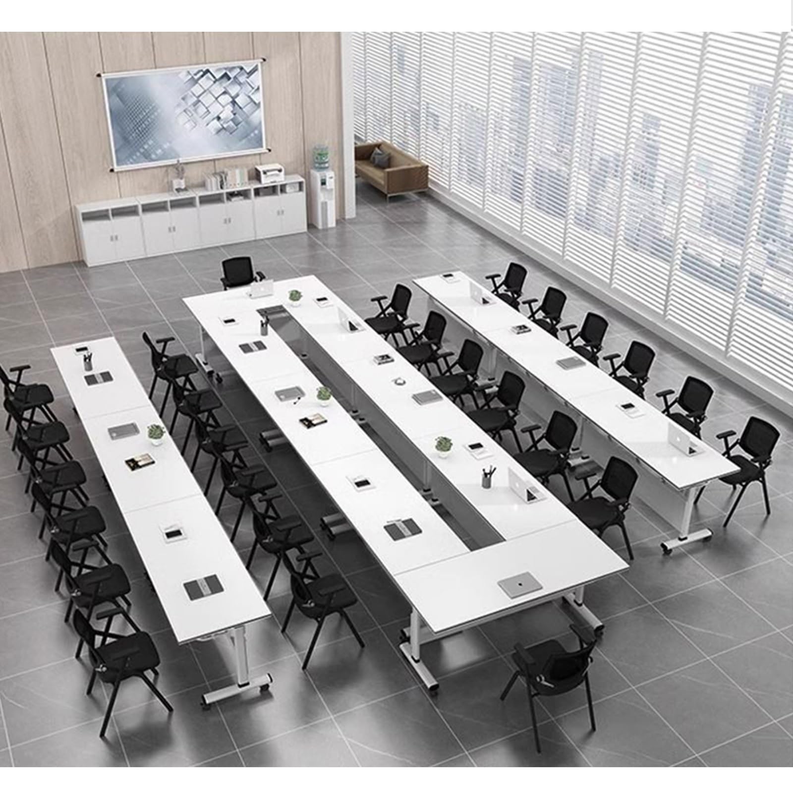 Konferenzraumtisch, moderner, zusammenklappbarer Bürotisch mit Klappplatte, mobiles Schulungs- und Meeting-Tisch leisen Rädern für den Unterricht