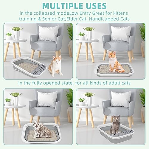 Miniatura 4 de Mifoci 3 cajas de arena plegables para gatos de 17.7 x 13.4 pulgadas con cuchara, caja de arena pequeña plegable para gatos, bandeja