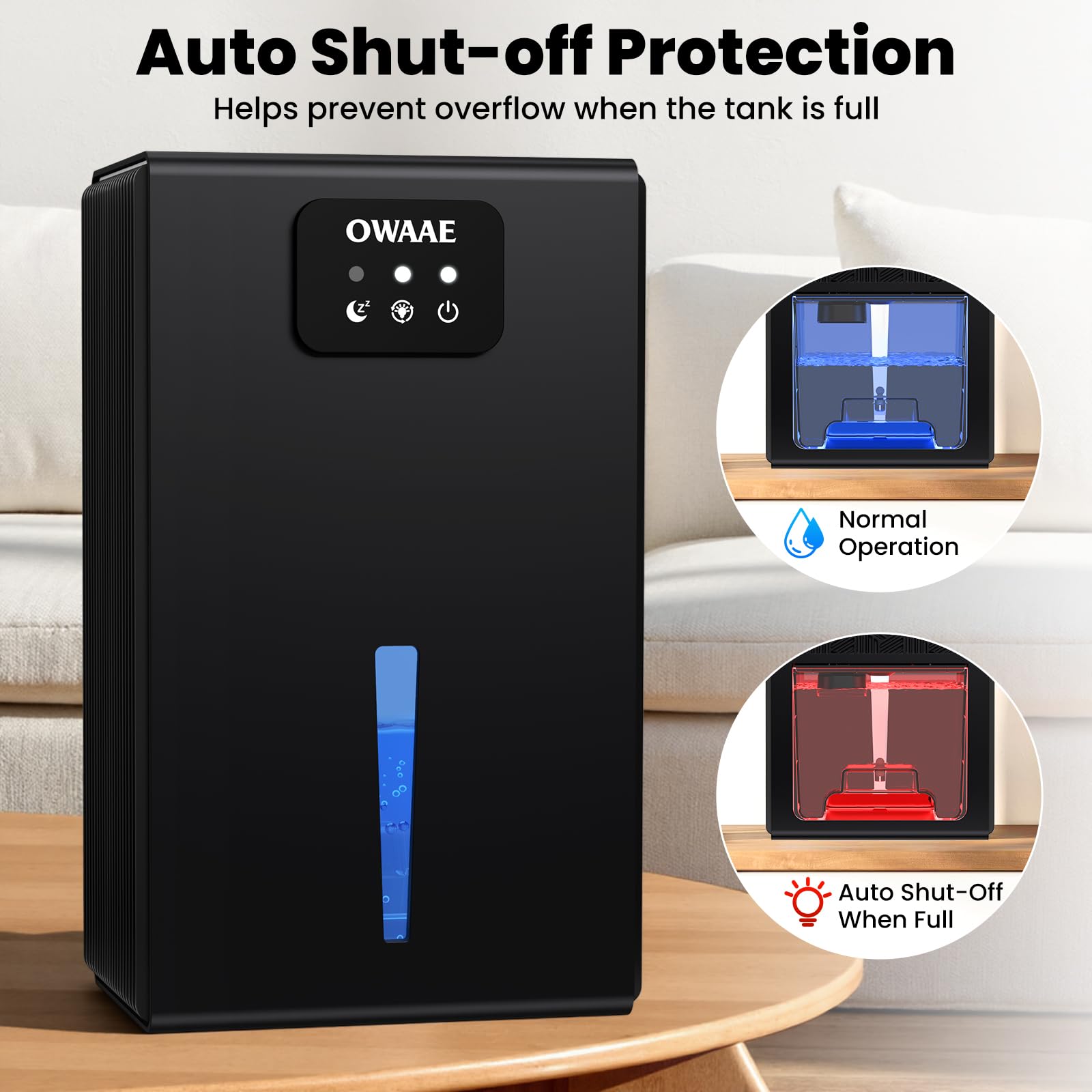 Dehumidifier, 1000 sq.ft Quiet Dehumidifiers for Home Bedroom Bathroom Basement with 95oz Water Tank, Sleep Mode, Auto Shut-Off 7 Colors LED Light, Black - 4
