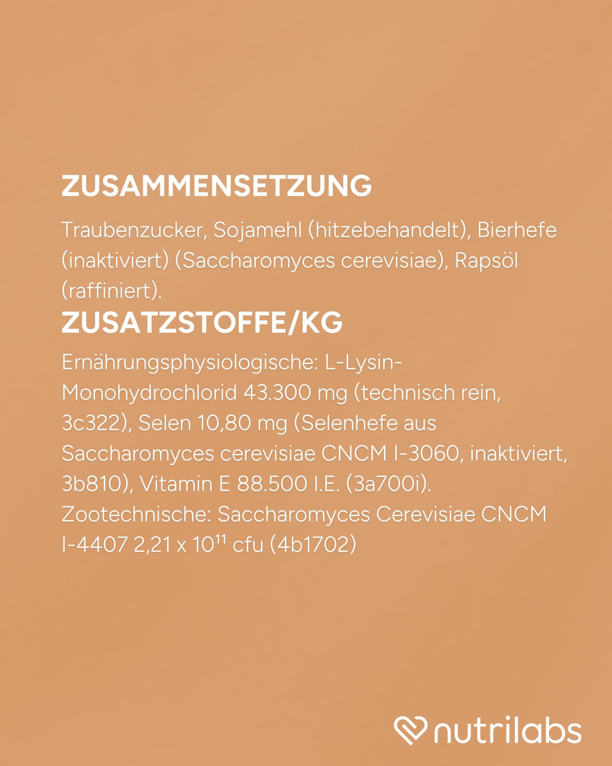 NutriLabs Vitamin E, Selen & Lysin Pulver für Sportpferde 3 kg - Pferdezusatzfutter - Selen für Pferde - Vitamin E Pferd - Sportpferde Nahrungsergänzung - Vitalstoffe für Sportpferde