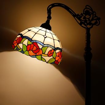 Tiffany Floor Lamp Stained Glass Rose Flower 12X16X66 Inch