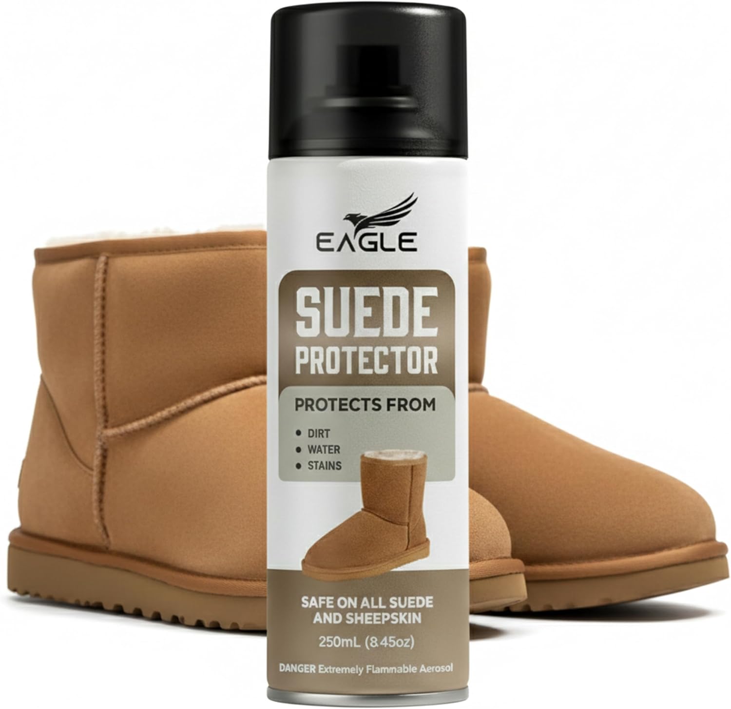 Eagle Suede & Nubuck Protector Spray 250mL – Waterproofing Spray Compatible with UGG Boots & Jackets | Protects from Water, Stains, Dirt & Salt | Quick-Dry Invisible Suede Shield