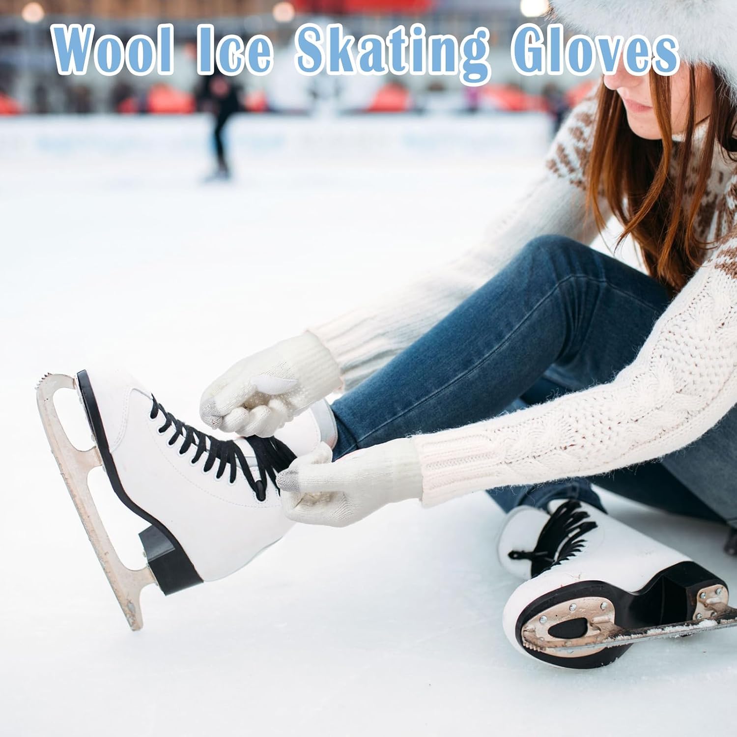 Berlune 2 Pairs Wool Knitted Skate Gloves Gel Padded Anti-Slip Ice Skating Gloves Winter Snow Warm Mitten for Women Men Outdoor Skating Cycling Driving Biking Running