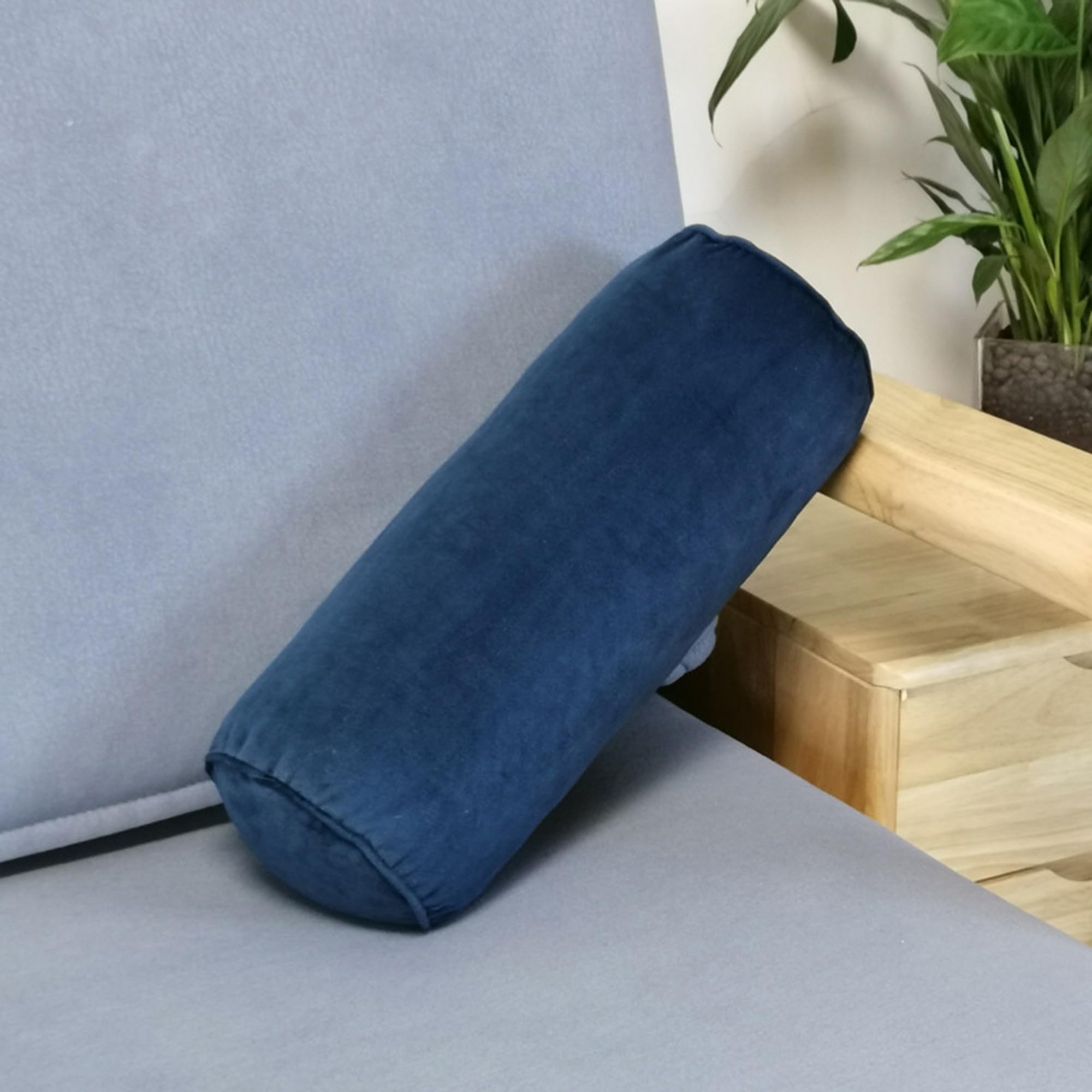 Duoleh Blue Round Sofa Armrest Cushion Armrest Pillow, Round Cervical Roll Bolster Pillow, Bed Gap Filler Bed Pillow, Lumbar Support Cushion For Back, Knees, Neck Support (60X15cm,)