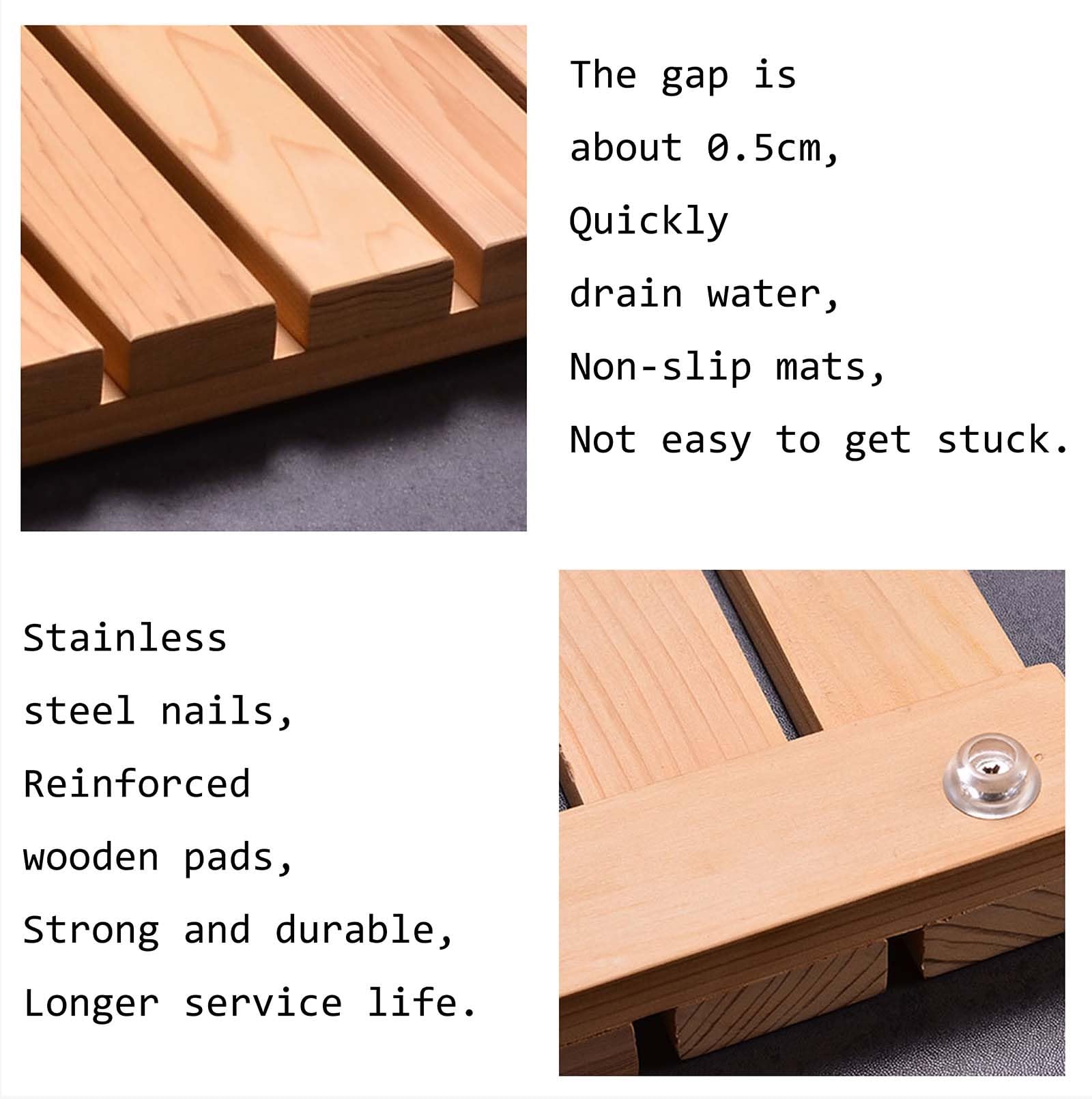 Legno Massiccio Tappetino Bagno, Pedana Doccia Legno Spazio Di 0,5 cm Scolare Rapidamente, Tappeto Doccia Antiscivolo Stabile e Resistente Alla Pressione, Tappetini Bagno per Vasca Da Bagno(40x50cm/16