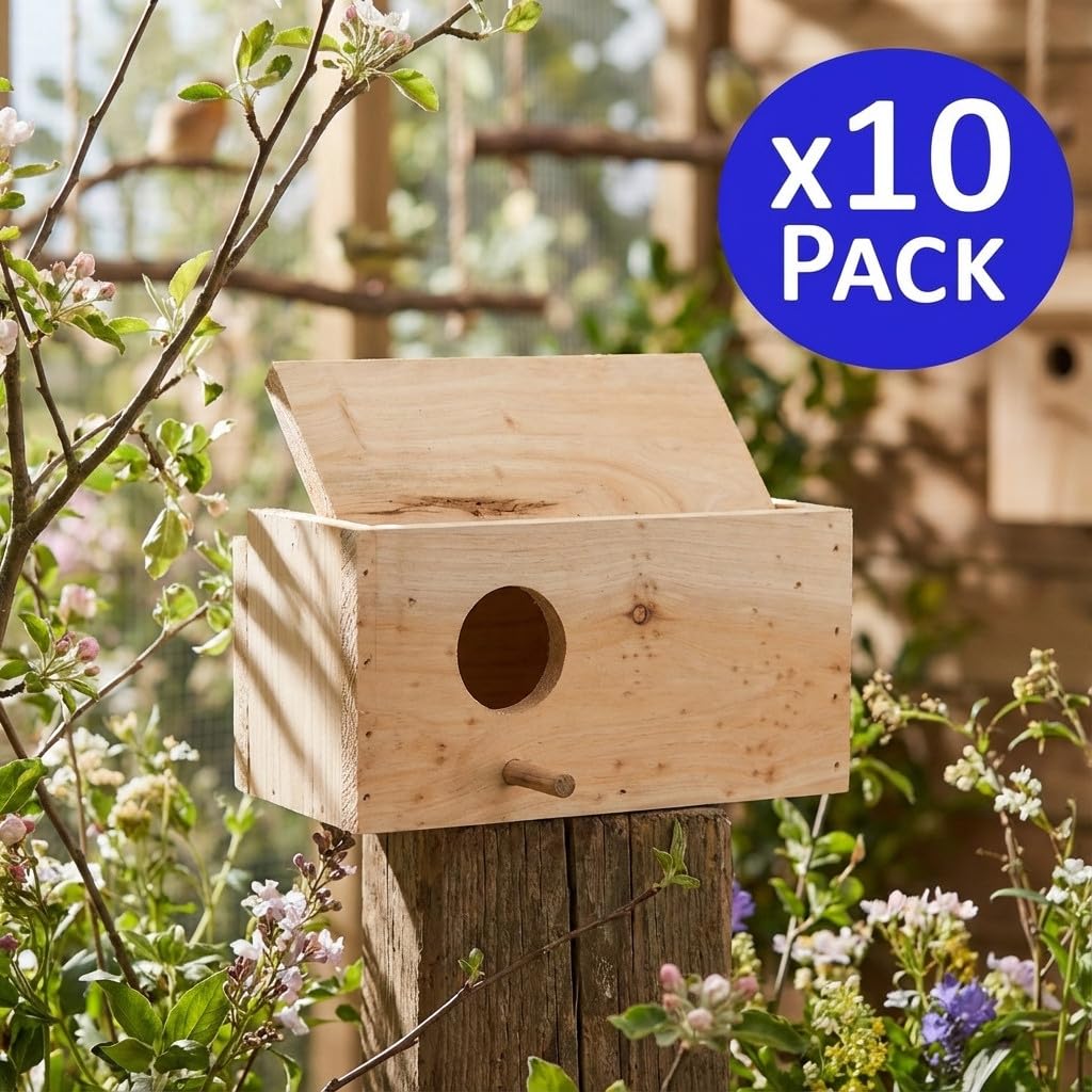 Suinga Pack 10 Nido Jaula de Madera para Pájaro, 20x10x10 cm - Nido de Madera para Pájaros Aves