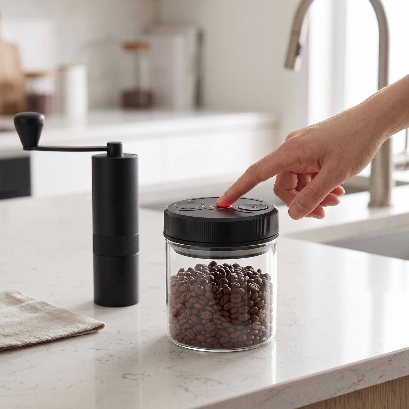 Contenitore Sottovuoto per caffè, Barattolo Automatico in Vetro