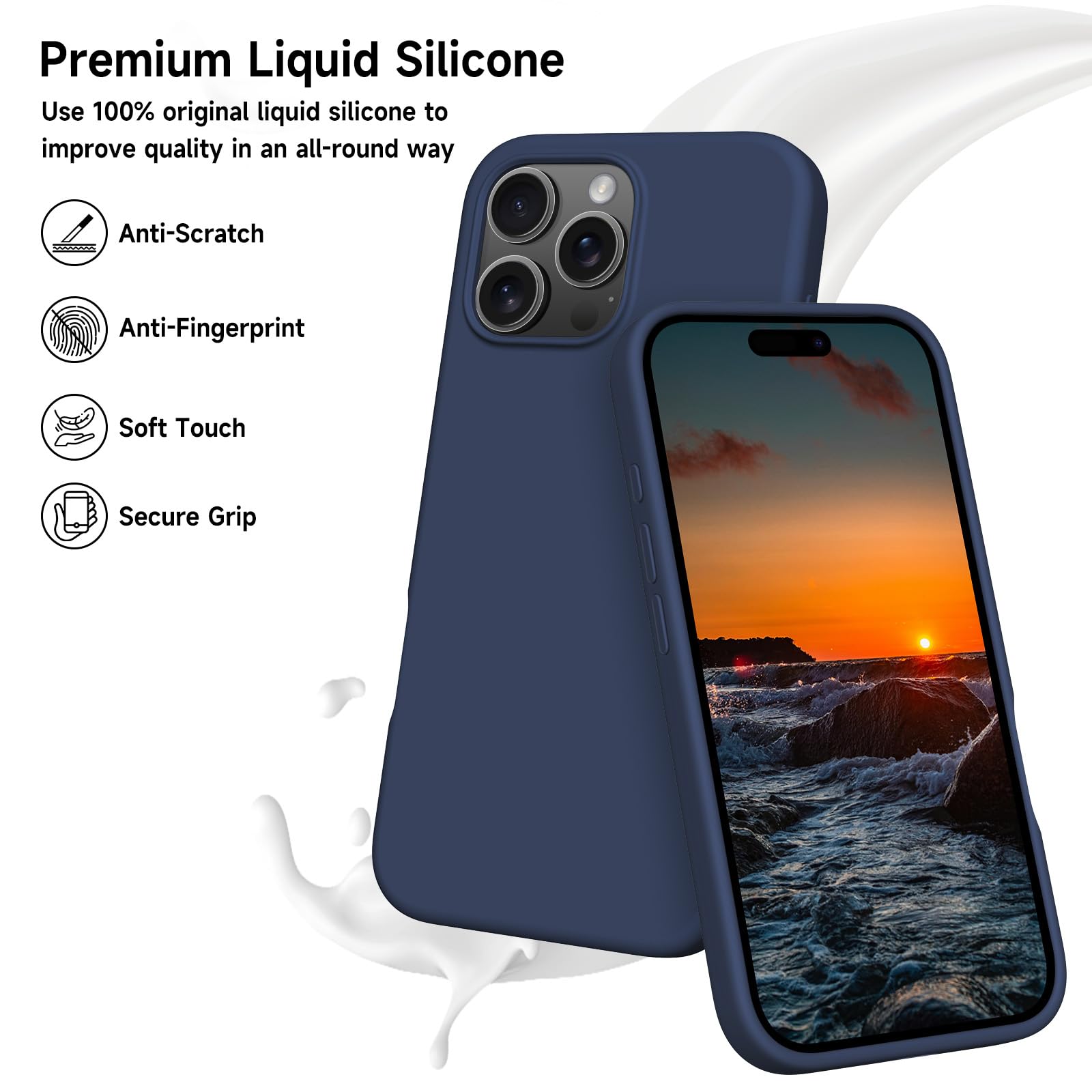 OitiYaa Liquid Silicone Case for iPhone 16 Pro Max Case,Full Body Protective Cover with 4 Layer Shockproof Structure - Image 2