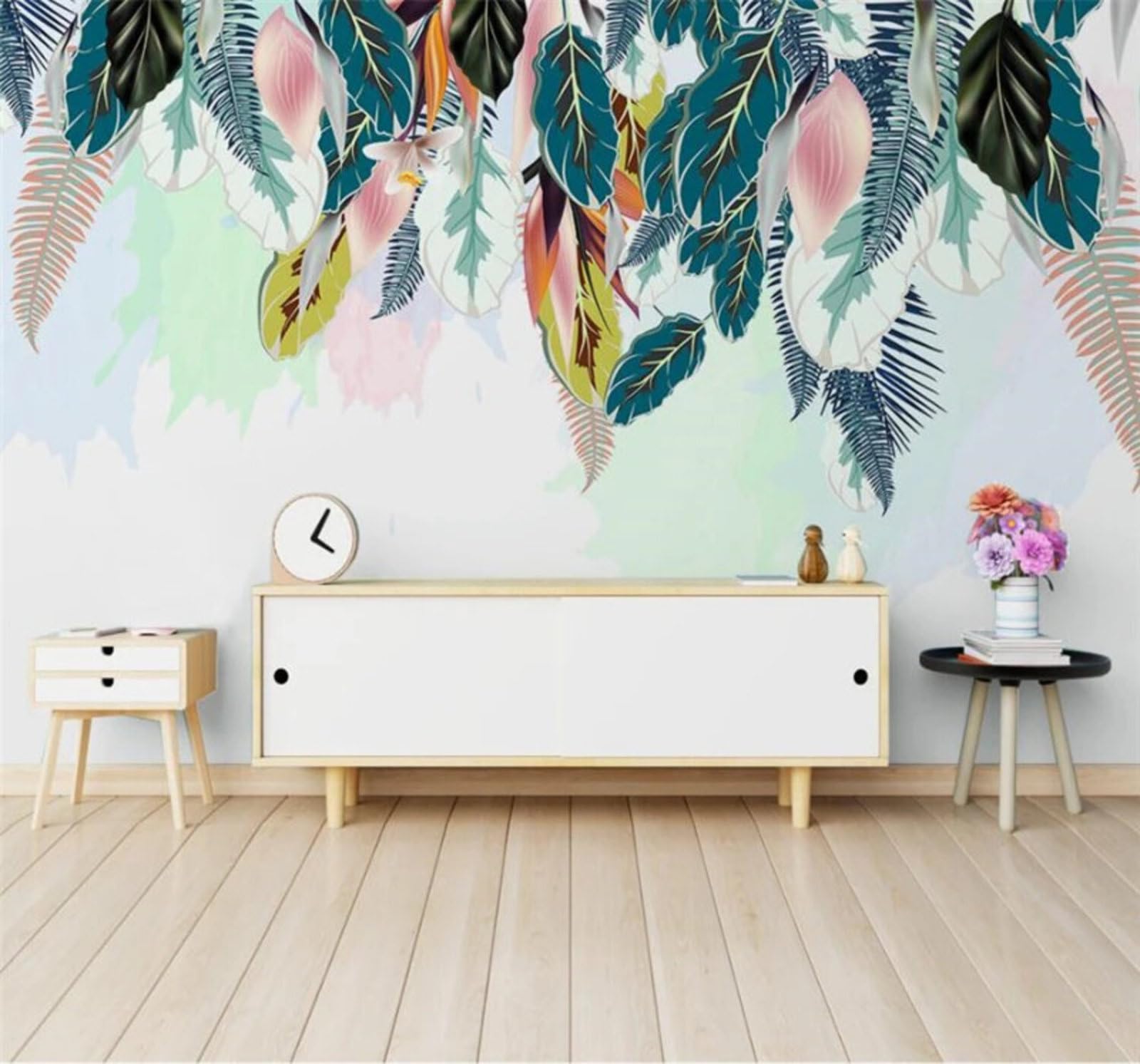 Minimalist Fresh Green Leaves Style Watercolour 3D Wallpaper Easy Install Feature Office Living Room Sofa Bedroom TV Background Wall Decoration-300cm×210cm