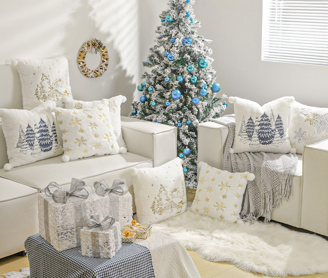 Lot De 4 Housses De Coussins 50x50 Motif Noël Imperméable Coussins Décoratives En Lin Taie Oreiller Rouge Canapé Coussin D'exterieur, Pour Maison Salon Chambre Jardin Extérieur Décoration HZ-11124