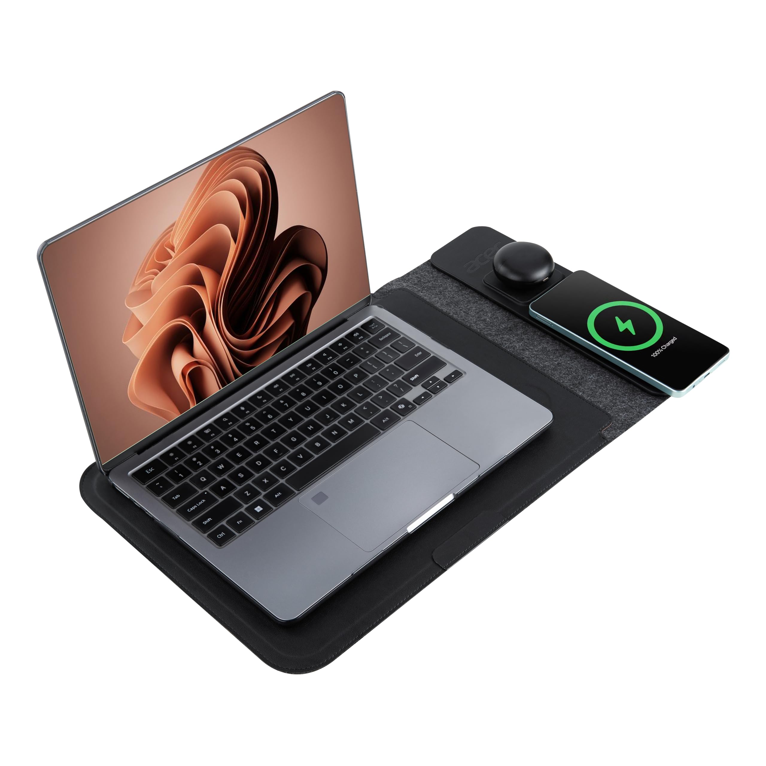 Acer ChargeMate 4-in-1 Wireless Charging Laptop Sleeve for 13" - 16" Laptops | Qi Fast Charging Pad for Phone & Earbuds | Mousepad | Height Adjustable Flap | Magnetic Closure | Waterproof (Black)-image-41
