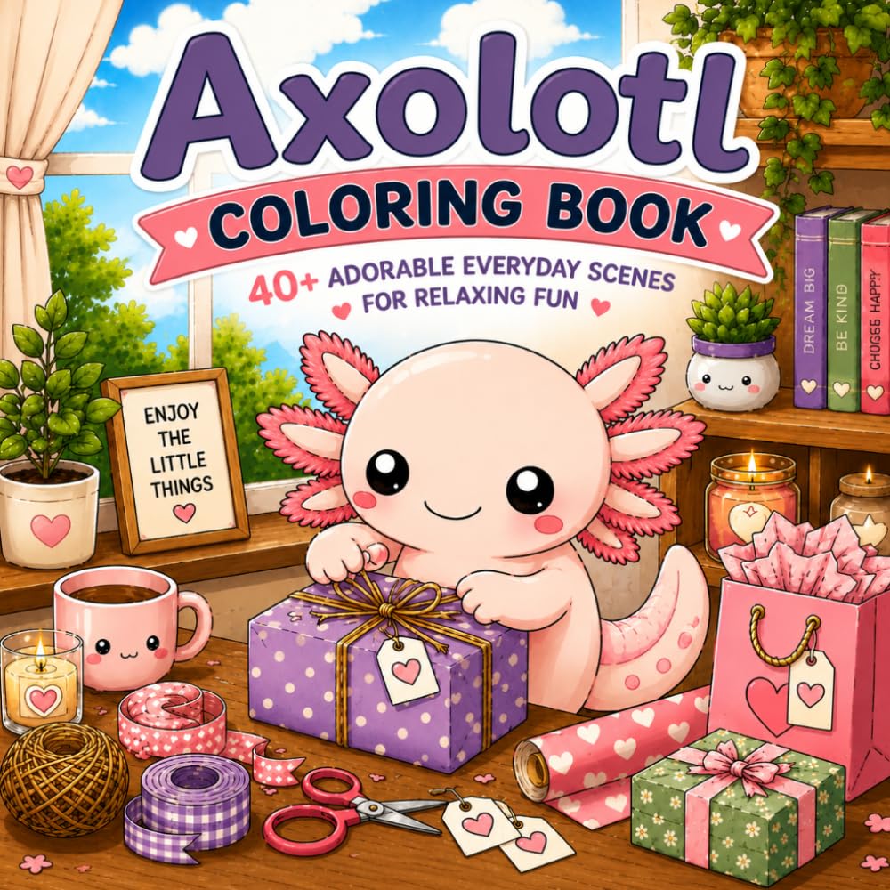 COZY AXOLOTL COLORING BOOK: 40+ ADORABLE EVERYDAY SCENES FOR RELAXING FUN