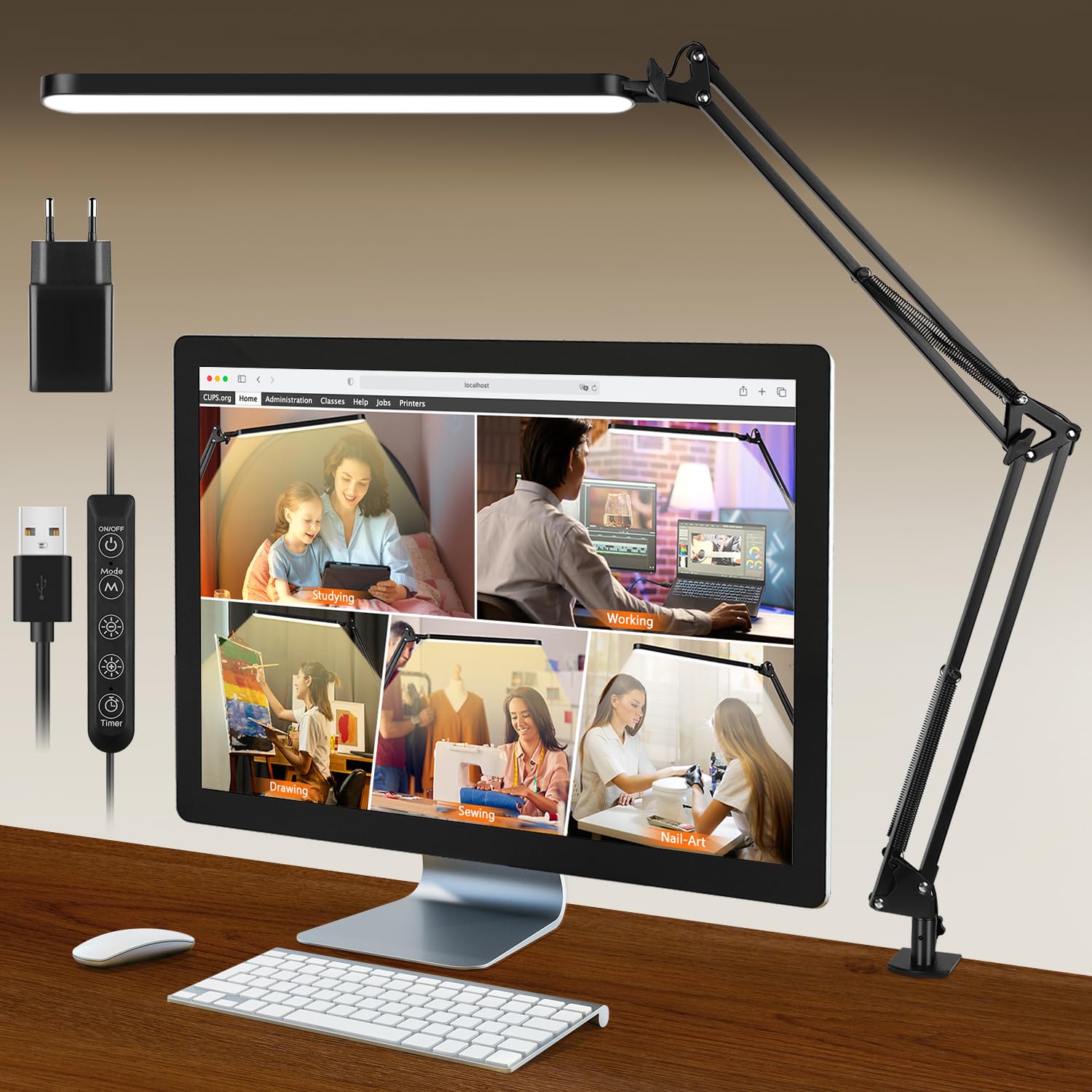 BIENSER Lámpara Escritorio LED, Lámpara de Mesa con Pinza, 11 Niveles de Brillo X 5 Modos, Regulable, Protección Ocular, Función de Memoria, Lámpara de Arquitecto para Oficina, Lectura, Estudio