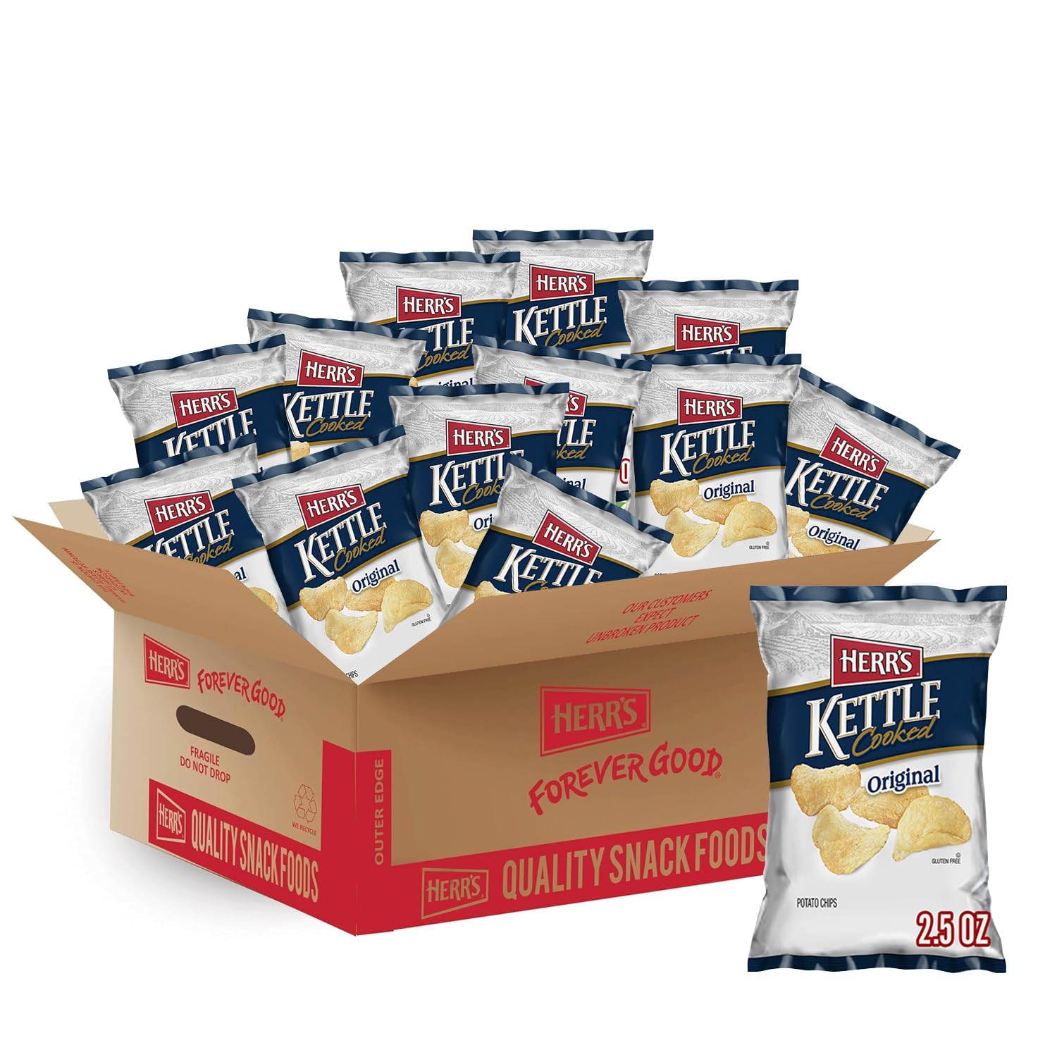 Herr's Original Kettle Chips, 8 Ounce (Pack of 12 Bags) – Crunchy, Golden Kettle Chips with Classic Flavor – Perfect for Lunches and Road Trips