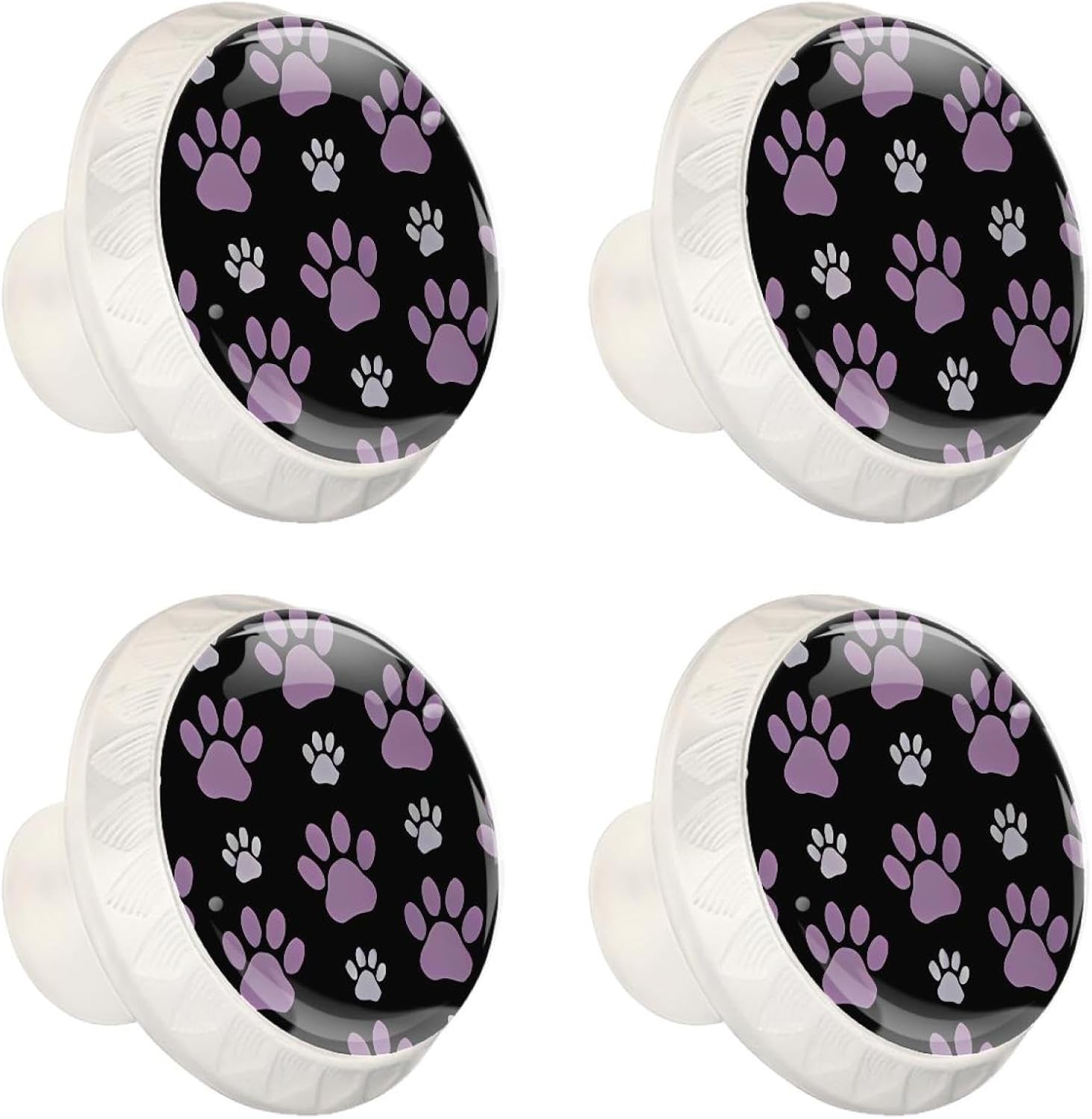 4 Pcs Lilac Dog Paw Print Drawer Knobs - ABS Resin Cabinet Handles Pulls for Kitchen Wardrobe Cupboard Hardware Furniture