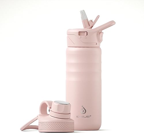 Miniatura 78 de IDEUS Botella de agua aislada de acero inoxidable con 2 tapas a prueba de fugas, termo para senderismo y ciclismo, 24 onzas, amarillo brillante