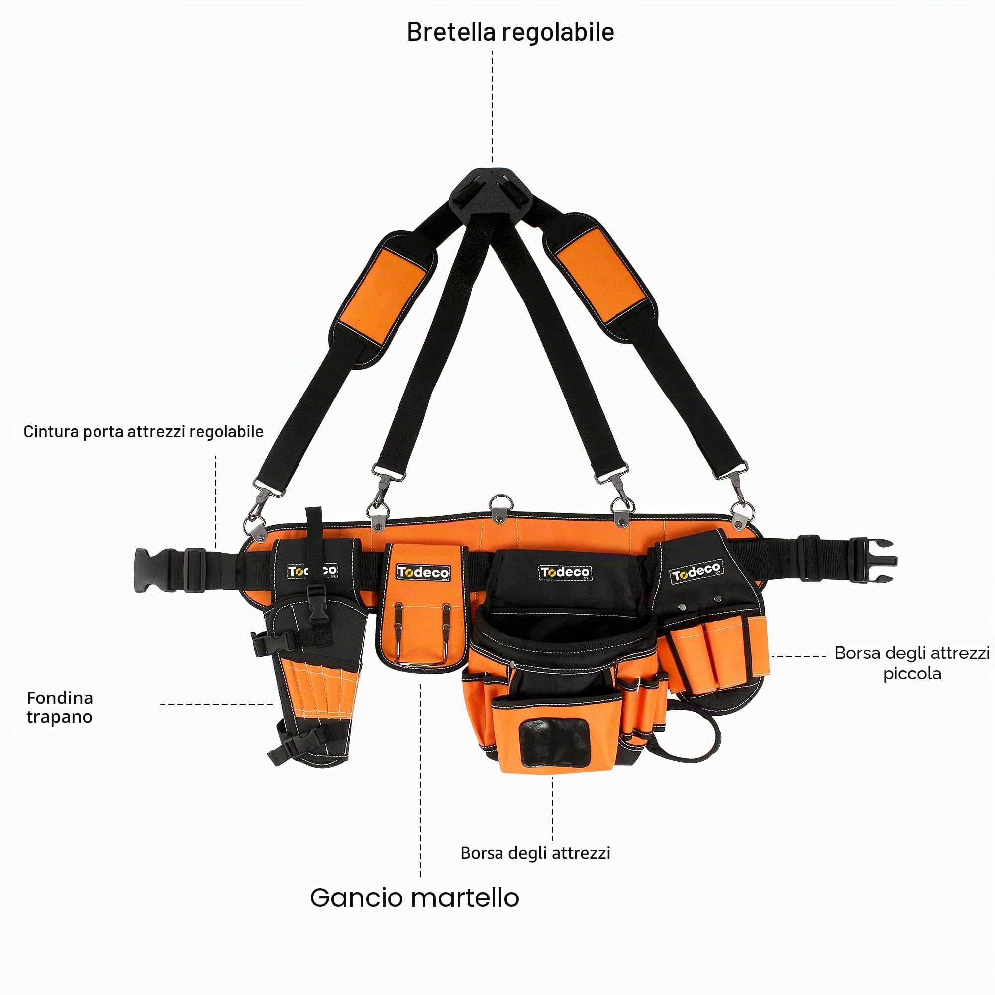 Todeco Cintura Porta Utensili Magnetica Regolabile | Borsa attrezzi viti bulloni chiodi bit, fissa magnete sicuro, cintura lavoro bricolage cantiere, resistente quotidiano