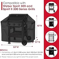 Vista 2 de Unicook Funda de parrilla de 53 pulgadas para Weber Spirit II 300 y Spirit 300 Series, funda de barbacoa para exteriores de alta resistencia e