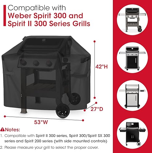 Miniatura 2 de Unicook Funda de parrilla de 53 pulgadas para Weber Spirit II 300 y Spirit 300 Series, resistente al agua, para barbacoa al aire libre, resistente a