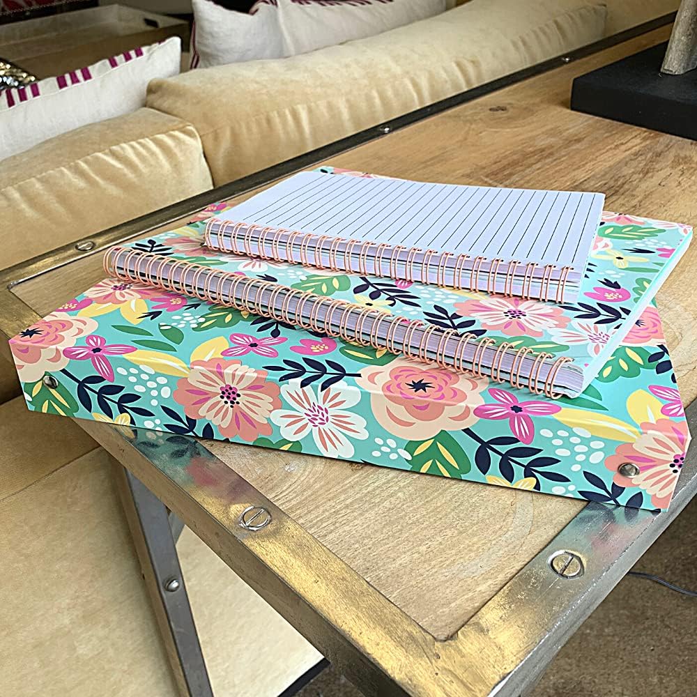 Steel Mill & Co Cute Decorative Hardcover 3 Ring Binder for Letter Size Paper, 1 Inch Round Rings, Floral Binder Organizer for School/Office, Mint Floral : Office Products