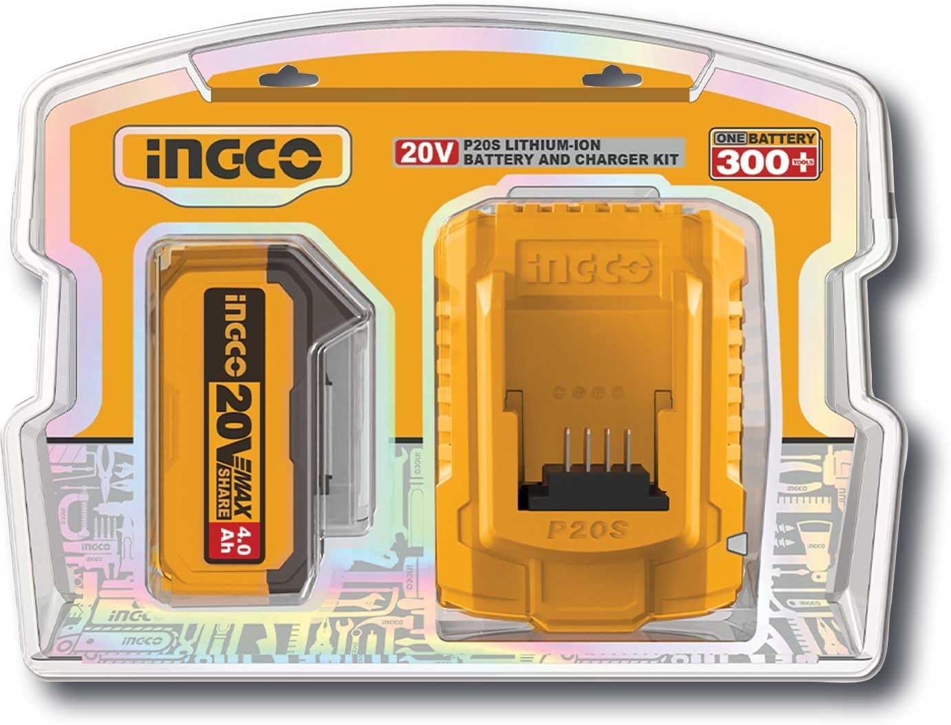 Ingco P20S Batteria agli ioni di litio 4.0Ah e kit caricabatterie 2A, FBCPK1214 per utensili cordless 20V