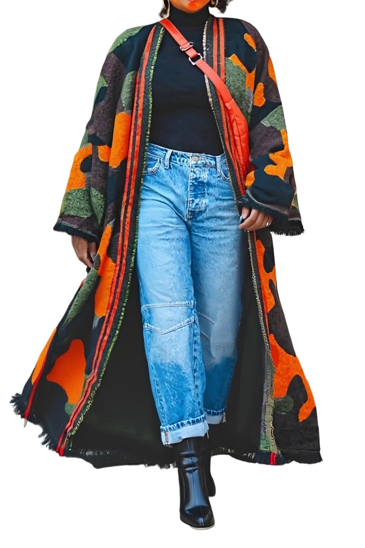 Womens Long Camo Cardigan Winter Open Front Oversized Chunky Camouflage Duster Maxi Sweater Coat Streetwear