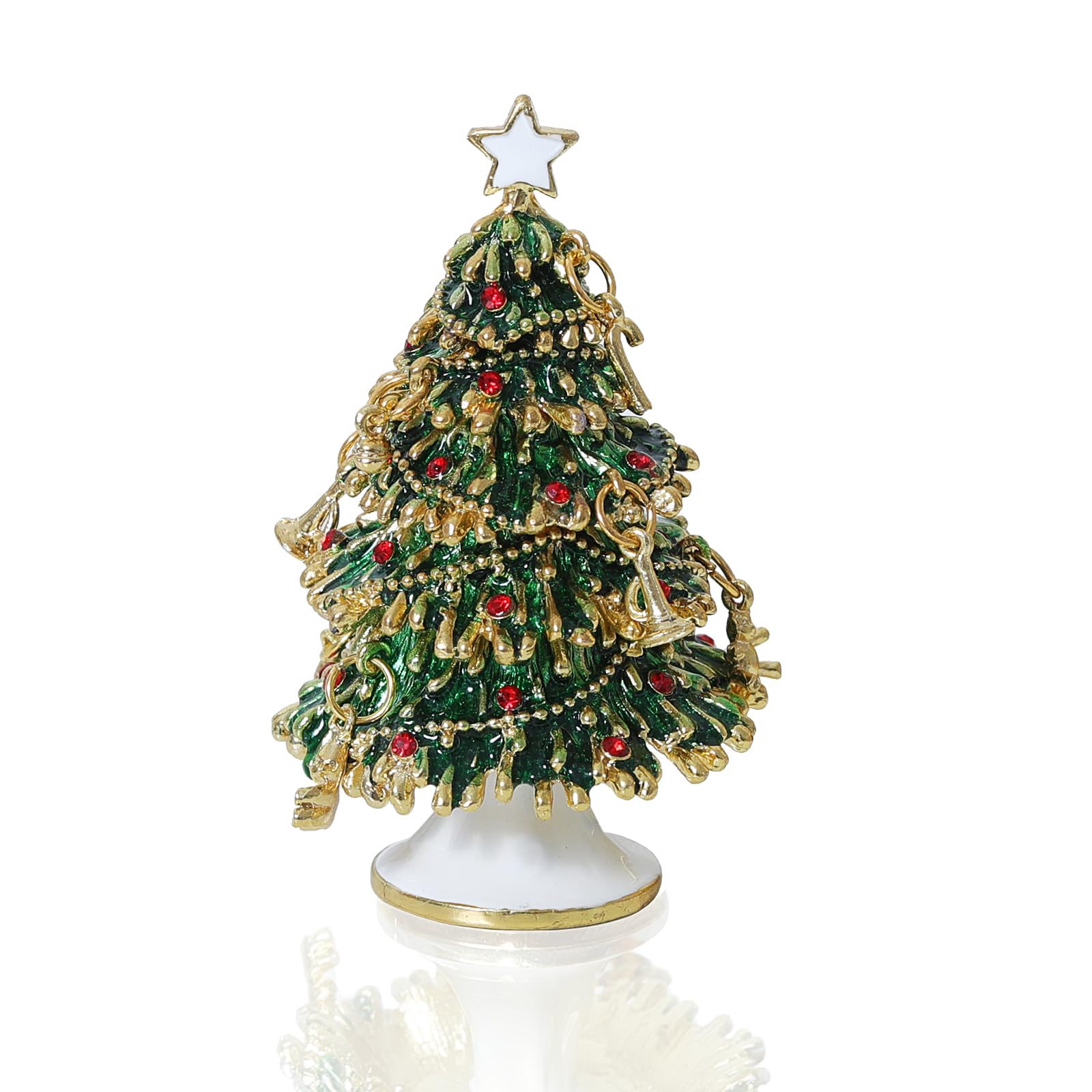 LONGSHENG - SINCE 2001 - Green Hand Painted Enameled Christmas Tree Decorative Hinged Jewelry Trinket Box Unique Gift For Home Decor