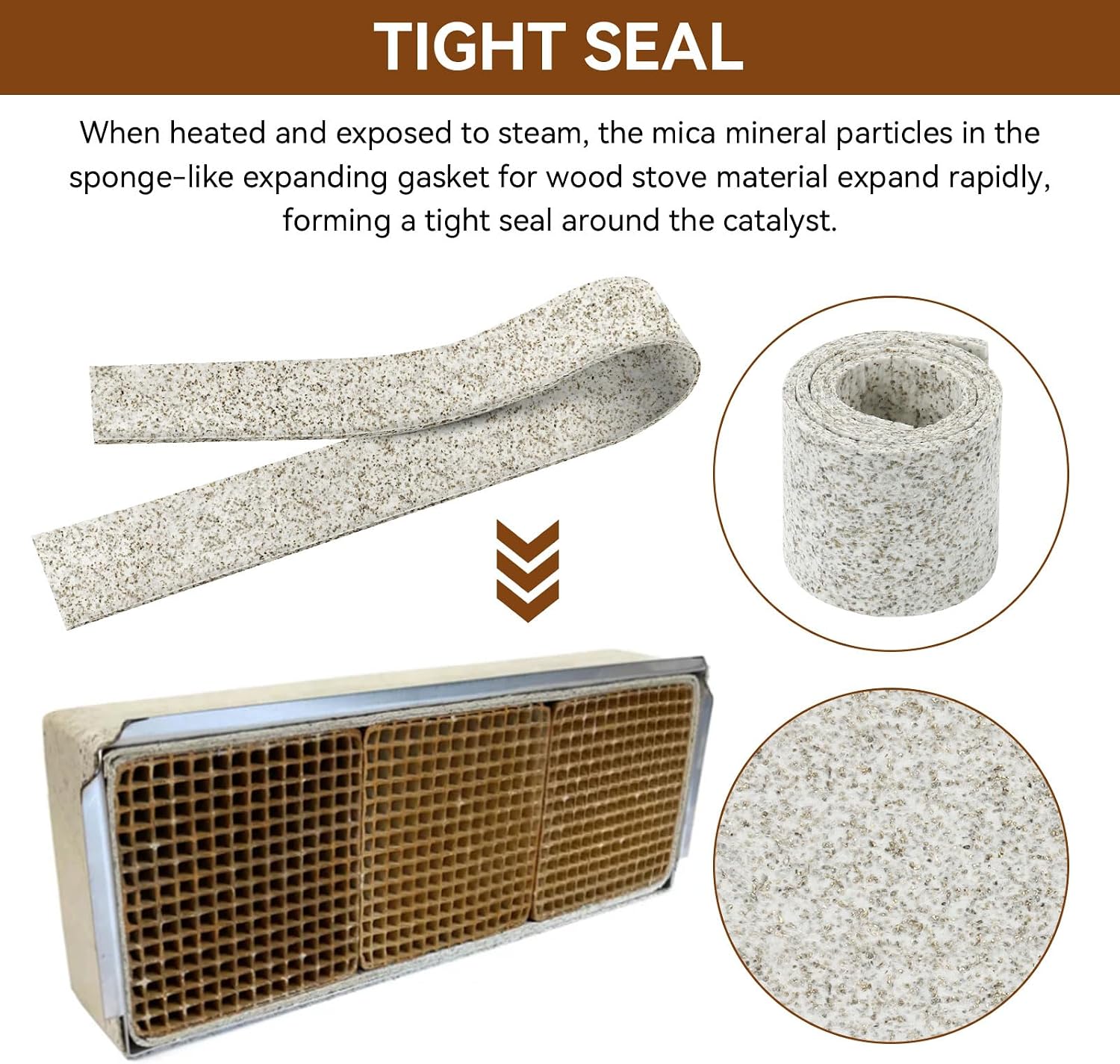 Interam Gasket for Catalytic Combustors as Blaze King/Vermont Casting Intrepid/Dutchwest Englander- Wood Stove Gasket Expanding Catalytic Combustors Gasket, 36" Long X 2" Wide X 0.12" Thick