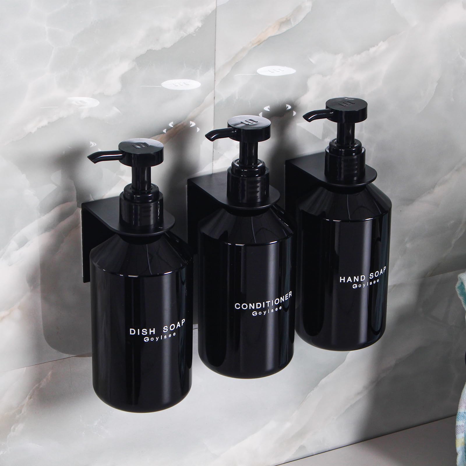 GOYISEE 3-Chamber Shampoo & Conditioner Dispenser, Wall-Mounted Soap Dispenser Plastic Bottles with 4CC Pumps - Image 4