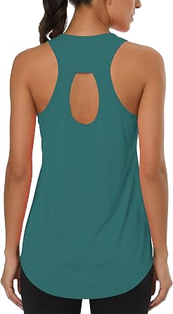 Cakulo Womens Racerback Long Workout Tops Athletic Shirts | Sleeveless Tank Tops, Quick Dry, Keyhole Back, Loose Fit, Summer Casual, Gym Yoga Running Tennis Sports Shirt Clothes